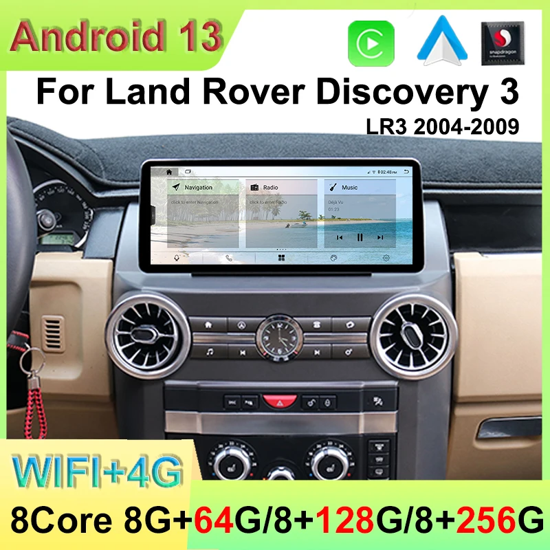 

Автомобильный видеоплеер Qualcomm 12,3 дюйма, Android 13, Apple Carplay, центральный мультимедийный стереоэкран для Land Rover Discovery 3 LR3 04-09