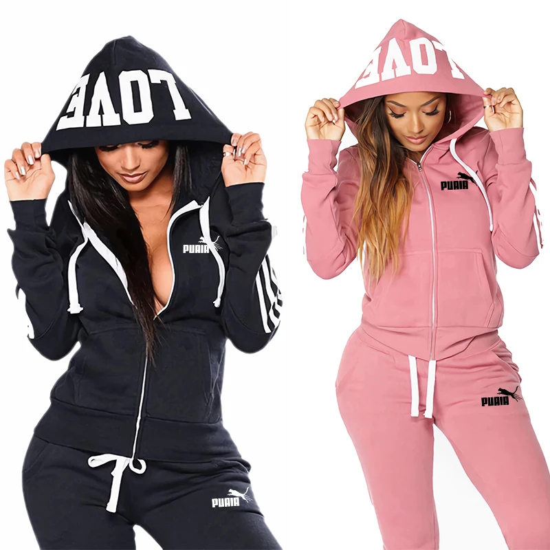 Women's Tracksuit Hoodies and Sweatpants Autumn Winter Daily Casual Sports Jogging Suit High Quality Zipper Jackets Sportswear