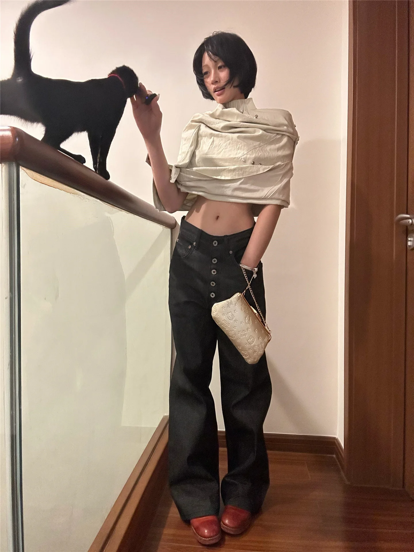 

High Waist Wide Leg Black Denim Jeans Women's Loose Drapey Design Spring Autumn Long Retro Style plus Size Straight Leg Pants