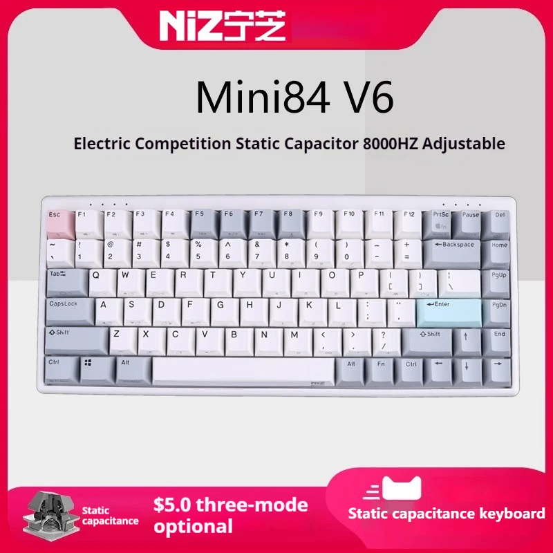 Niz Mini84 V6pro X99 Rt Dynamic Contact Mute Noise Reduction Wired Ps/2 Usb Type-C Three Mode Static Capacitor Keyboard