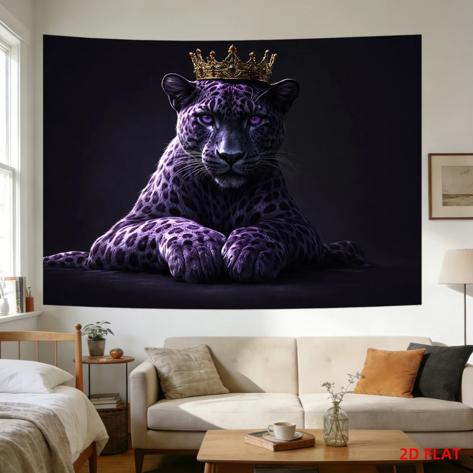 Royal Leopard Crown Tapestry Wall Hanging Art Print Polyester Decor Jungle Big Cat Wall Decor Living Room Bedroom Aesthetic Home