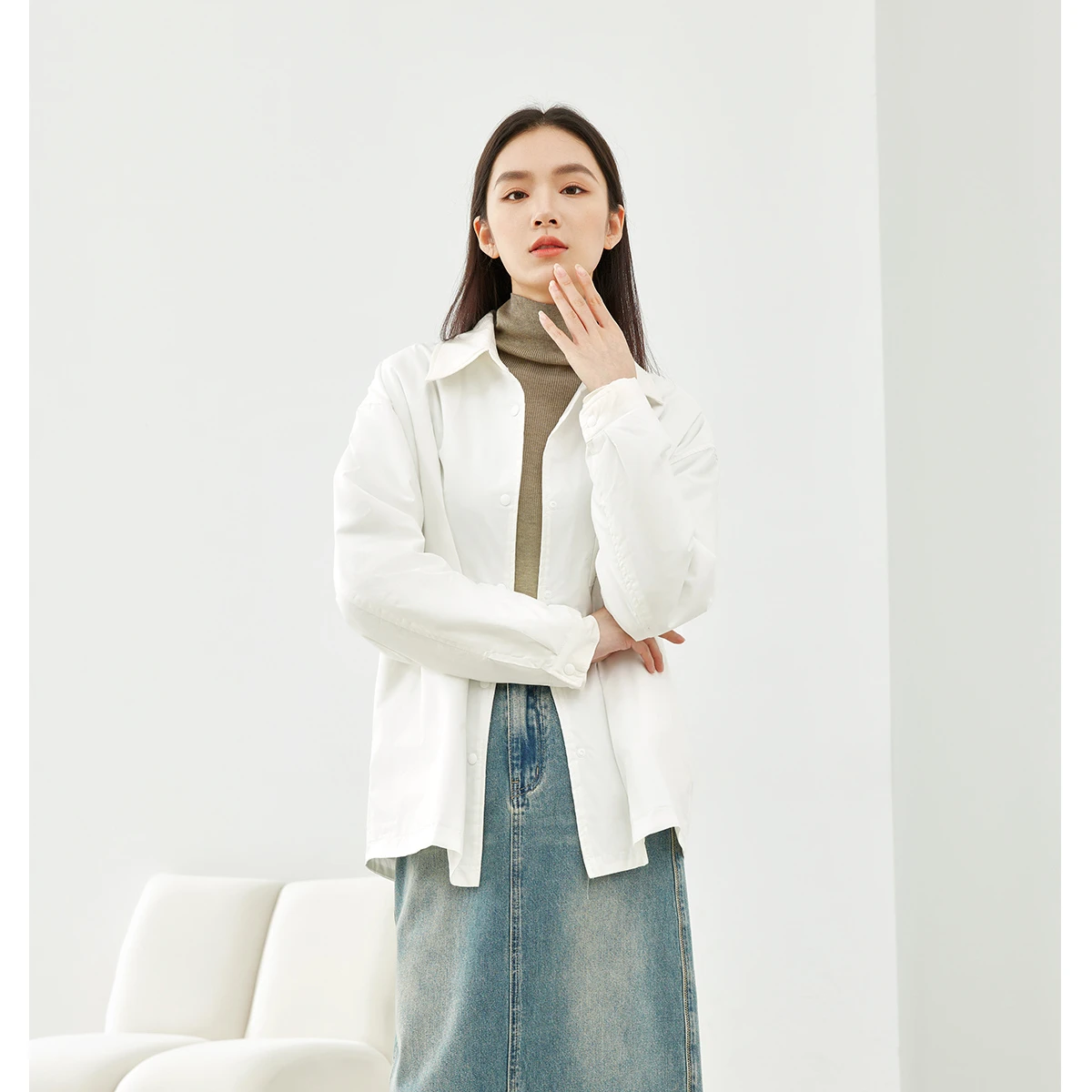 

VIMLY Cotton 100% White Quilted Coats Women 2025 Winter Casual Thick Single Breasted Parkas Casual Polo Neck Loose Jackets 16520