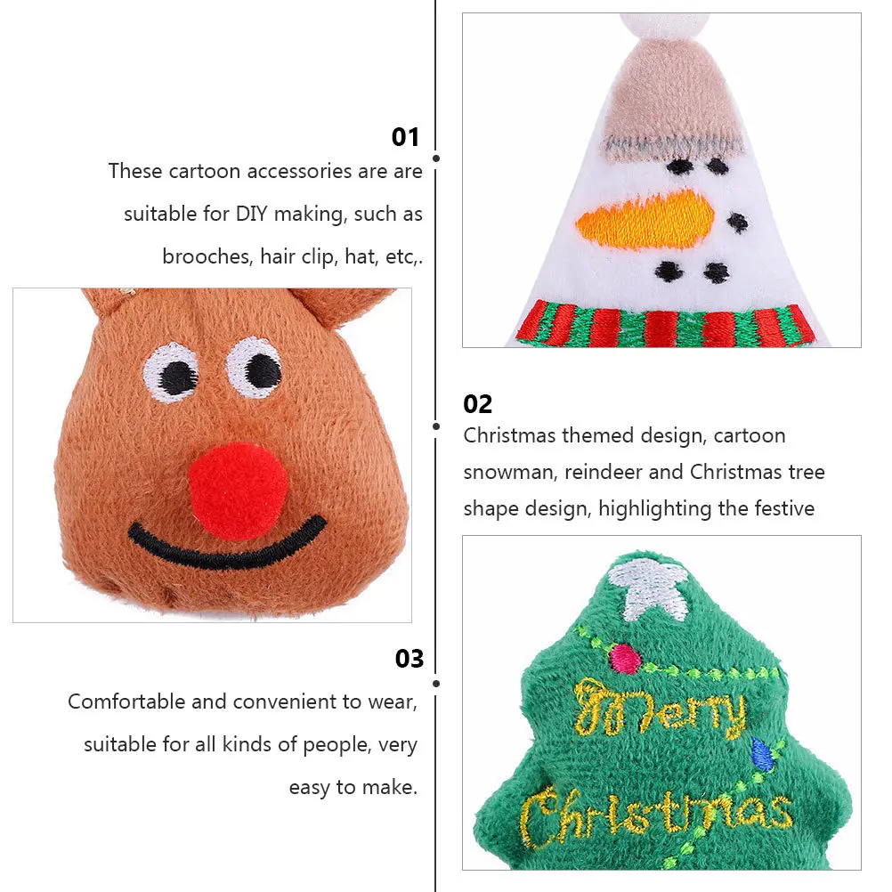 

8Pcs Christmas DIY Accessories Fabric Snowman Reindeer Tree Shapes Hair Clip Craft Material for Xmas Party Decoration