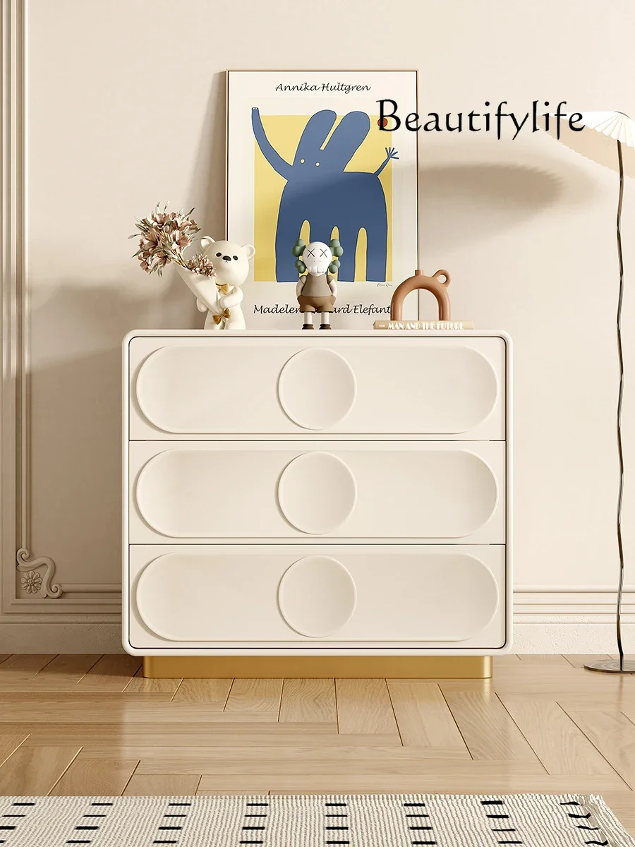 

Cream Style Light Luxury Hallway Chest of Drawers Modern Minimalist Bedroom Storage Drawer Three-Bucket Cabinet