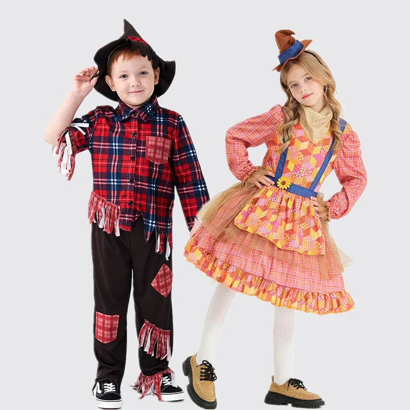 Adorable Witch Costume Dress for Kids Halloween Role Play Cosplay Leafless Tree Scarecrow Outfit Green Leaf Oz Theme