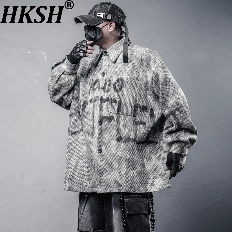 

HKSH Niche Waste Land Vintage Camouflage Shirt Coat Spring Autumn New Man Dark Style Graffiti Loose Oversized Jacket Ins HK11938