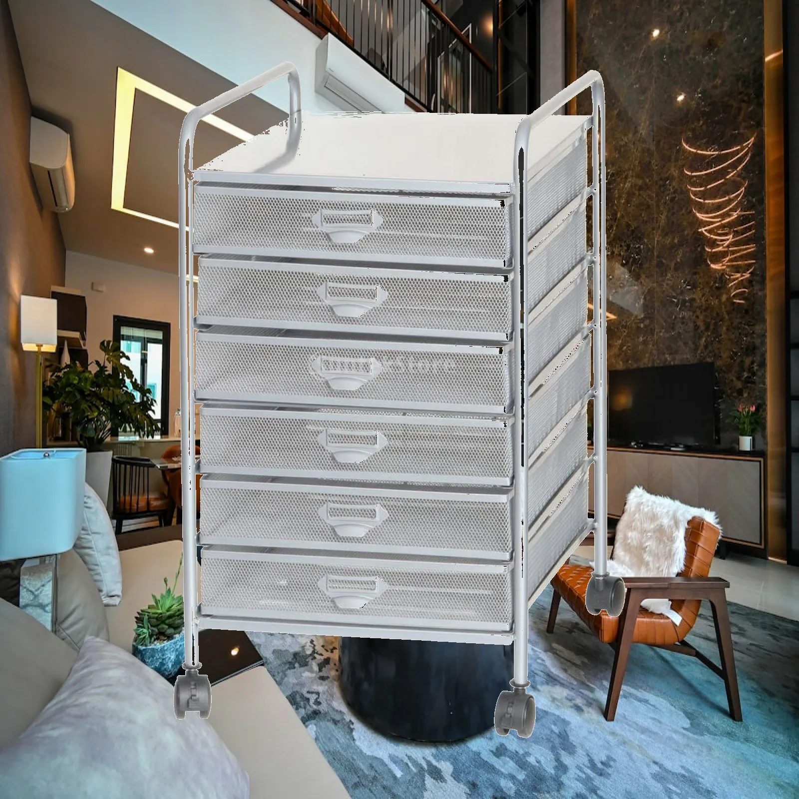 Rolling Mesh File Trolley with 3 Drawers Metal Office Storage Cart Freestanding Paper Organizer Rack for Desk Workspace