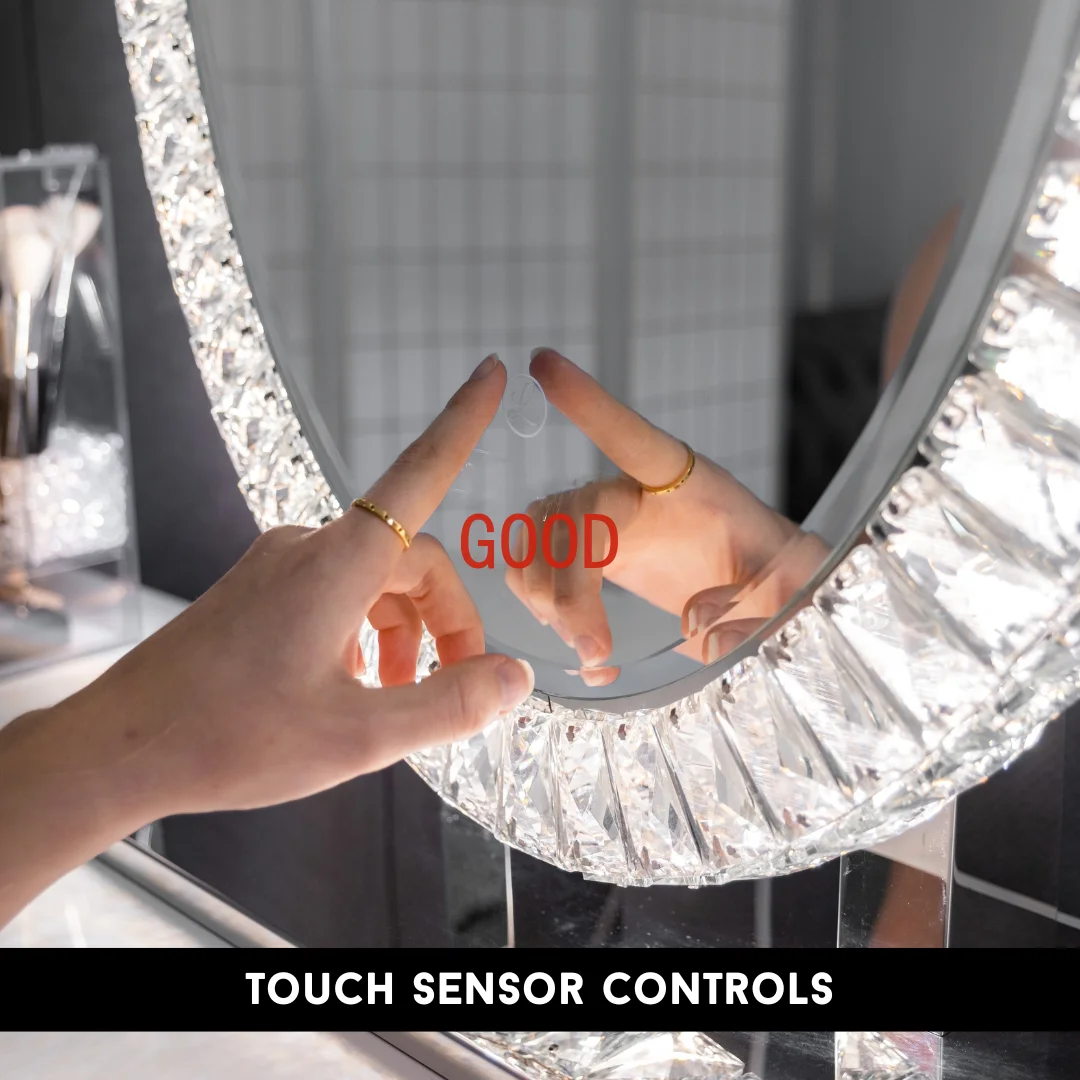 LED Crystal Standing Mirror, Oval, Redondo, Emoldurado, Forma Compacta, Luxo, Moderno, Beleza, Decoração