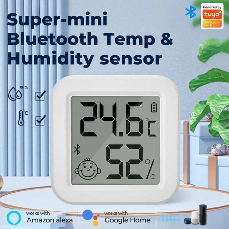 

Smart Zigbee Temperature And Humidity Detector Sensor APP Real Time Monitoring LCD Screen Diaplay Works White ABS 1 SET