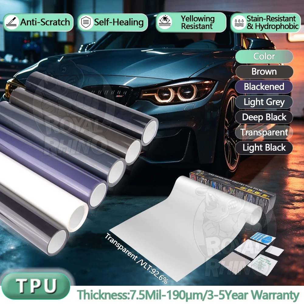 TPU Car Headlight Film Anti-Scratch Self-Healing Stain Resistant Hydrophobic Yellowing Resistant Clear Headlight Protective Film