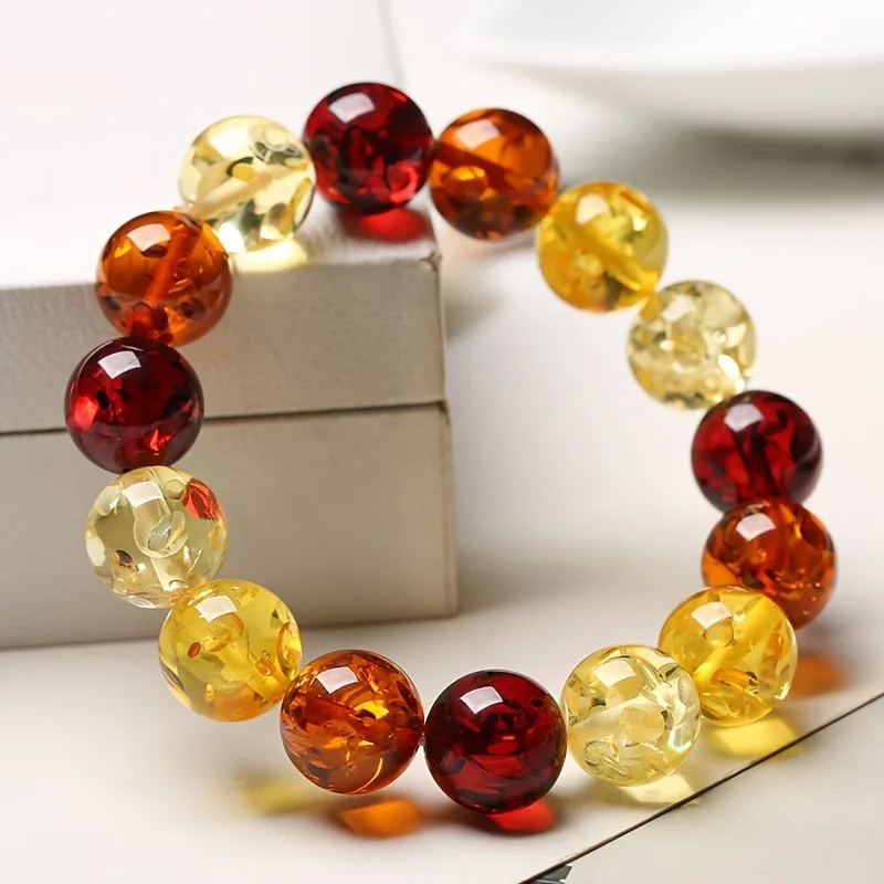 

1 Flower Crystal Bracelet Beeswax Amber Bead Bracelet Unisex