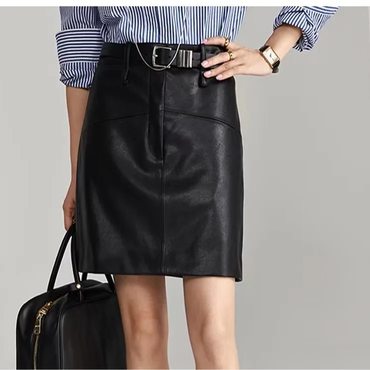 2024 Genuine Leather Skirt~ Spring/Summer Fashion New Style~Matte Meaty Thick High Waist A-line Sheepskin Versatile Half Skirt~