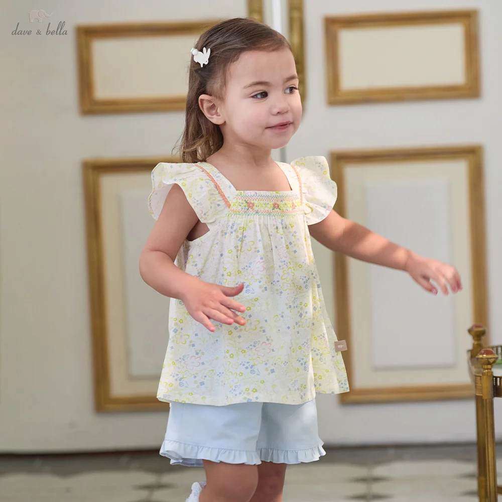 

Dave Bella Girl Summer Two Piece Set Children Sleeveless Vest Shorts Suit Floral Print Pullover Clothing Set Trouser DB2261698