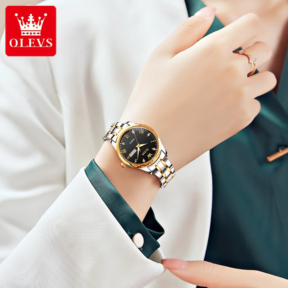 OLEVS Women Wrist Watch Original Watches for Ladies Waterproof Stainless Steel Luxury Quartz Woman Wristwatch Gold reloj hombre