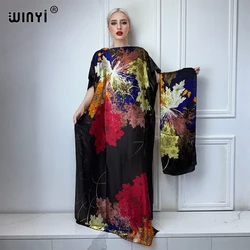 WINYI muslim women clothing african dubai abaya Crew Neck Long Sleeve Kaftan Dress, Elegant Maxi Length Dress, evening dress