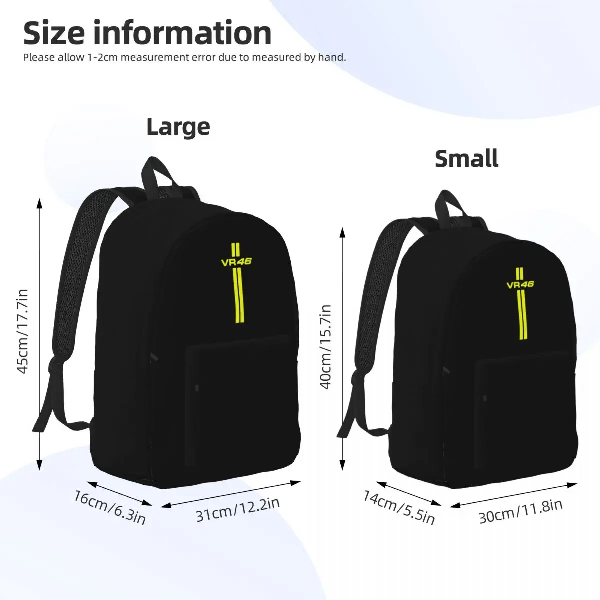 Vr-46 MOTORSPORT Backpack for Men Women Fashion Student Work Daypack College Shoulder Bag Lightweight