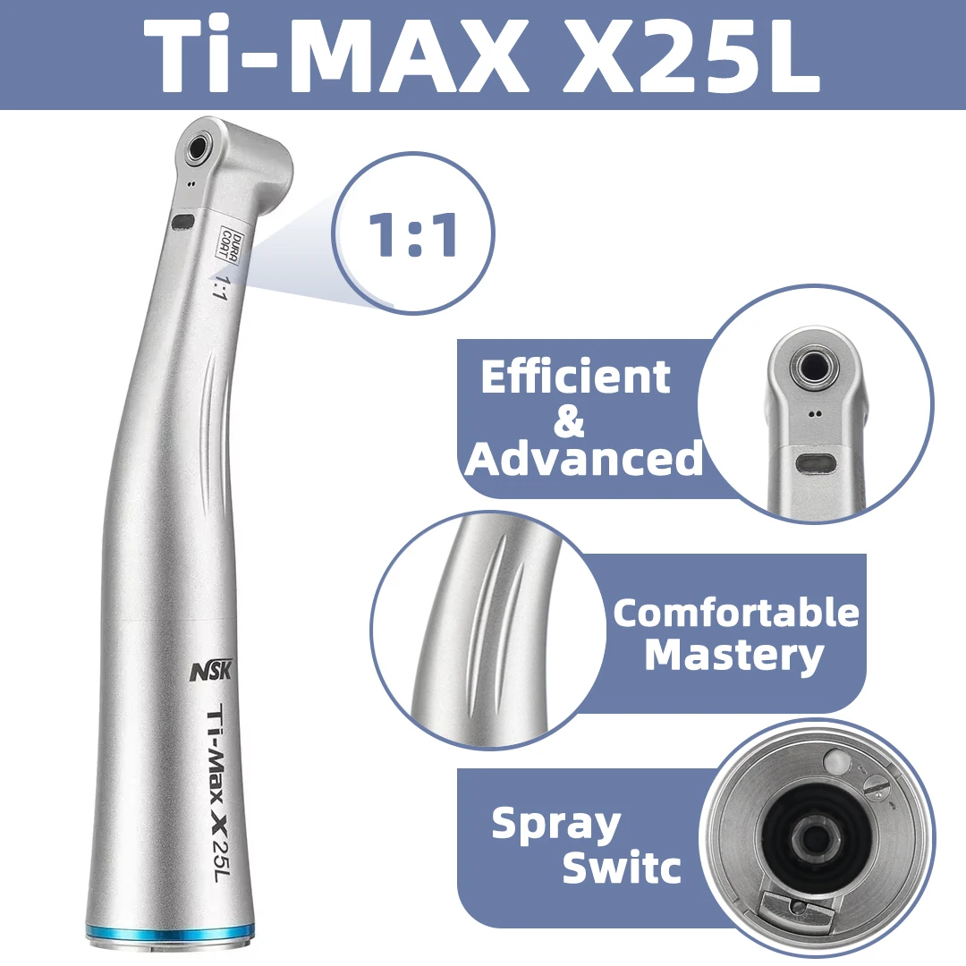 NSK Ti-MAX X25L Dental 1:1 Direct Drive Speed Fiber Optic Spray Air On/Off Switch Dentistry Low Speed Handpiece Fit E Type Motor