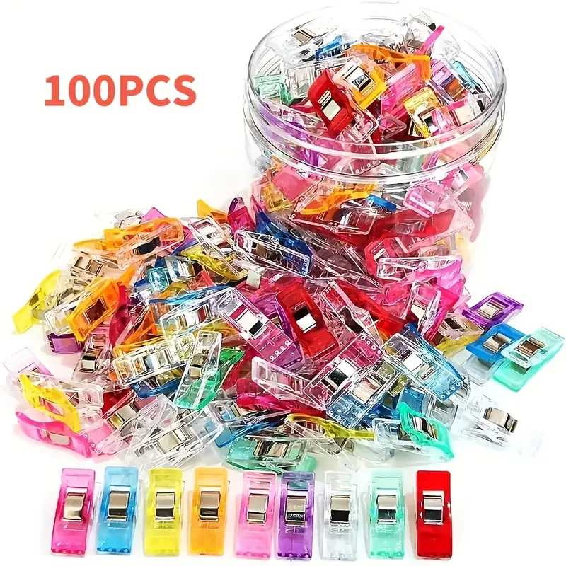 

100PCs Sewing Clips Plastic DIY Crafting Crocheting Knitting Clothing Clips Assorted Colors Craft Securing Quilting Clip
