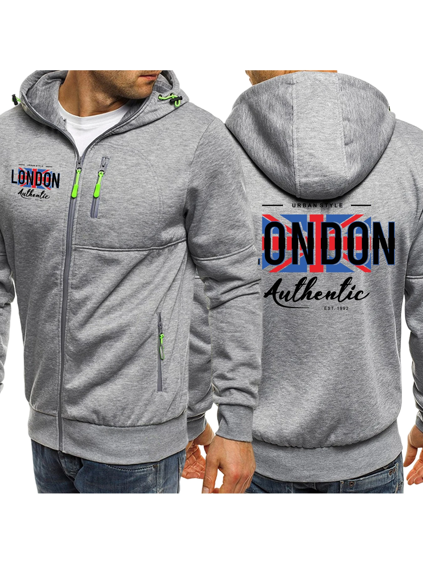 

London Urban Style Printing Zipper Hoodies Male Fashion Comfortable Hoodie Fleece Warm Streetwear Casual Street Men Tops