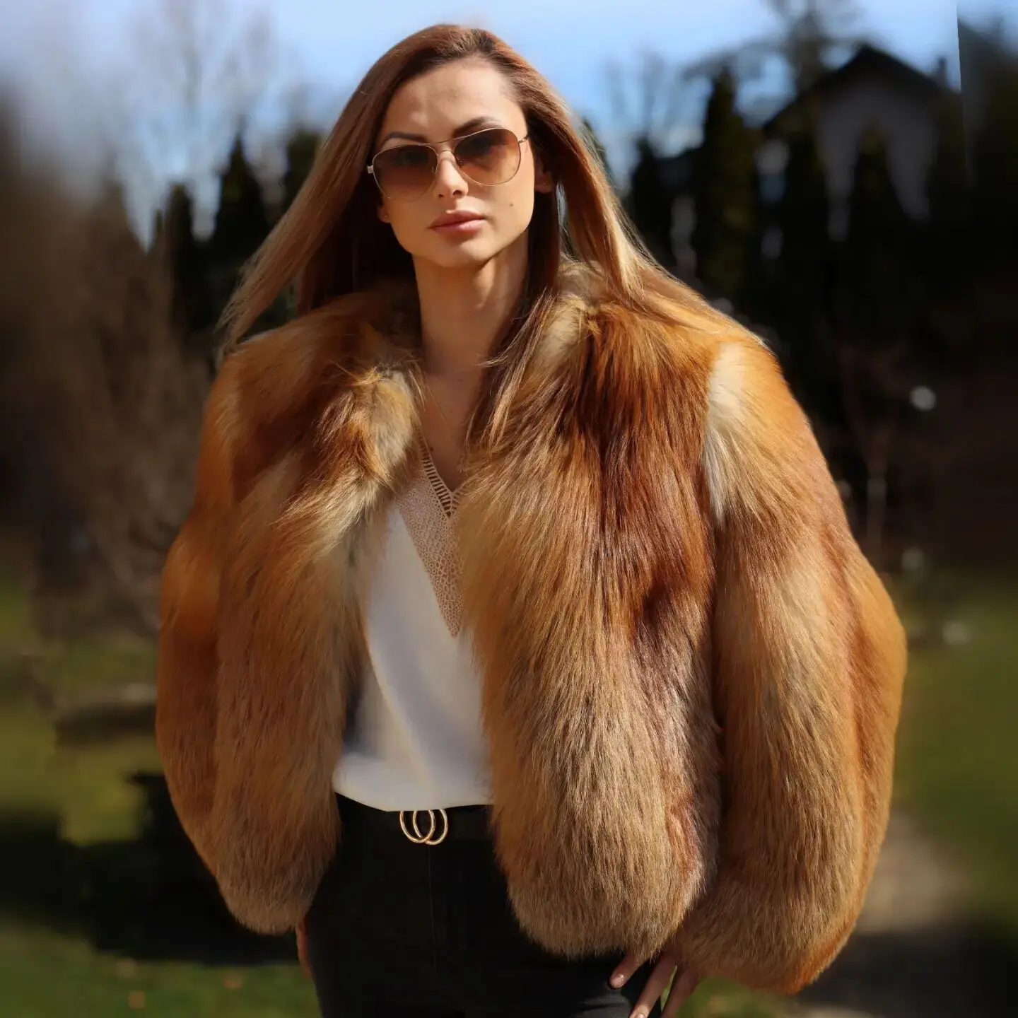 Luxury Real Red Fox Fur Coats Women's Full Pelt Thick Short Jacket Winter Fashion Natural Fox Fur Warm Overcoat for Woman