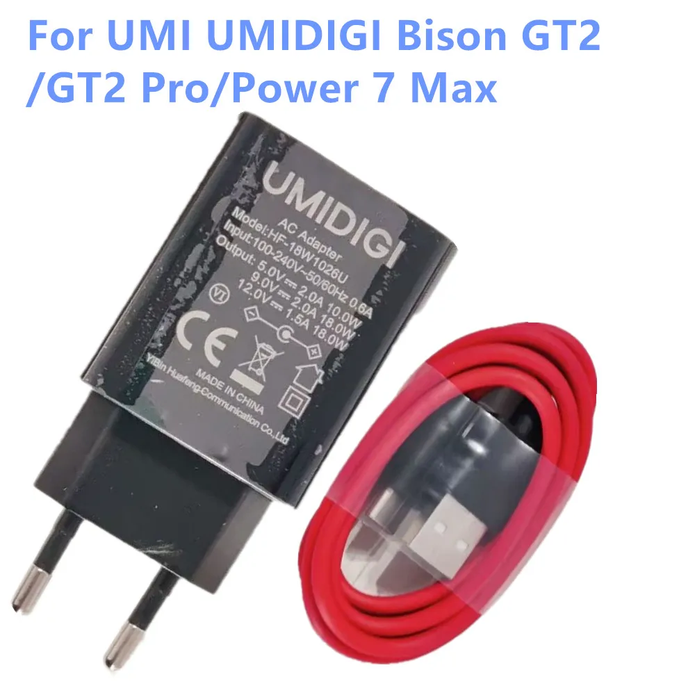 

For UMI UMIDIGI Bison GT2/GT2 Pro/Power 7 Max Cell Phone Fast Charger EU Power Adapter 5V/9V/12V+1M Type-C USB Cable Data Line