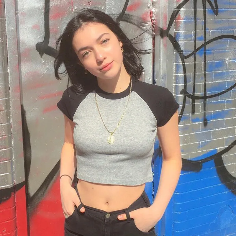 

American Retro Color Contrasting Teaded Raglan SVE Ts Slim Fit Ciwalk ort Pants Summer Season Other Material 00%