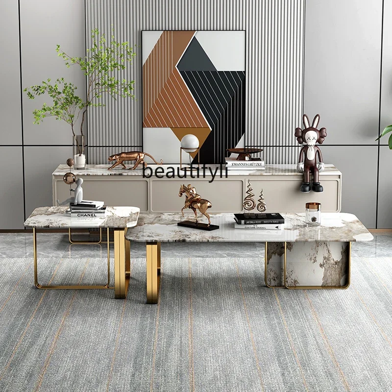 

K185 Light luxury post-modern Italian slate living room household size simple rectangular creative tea table