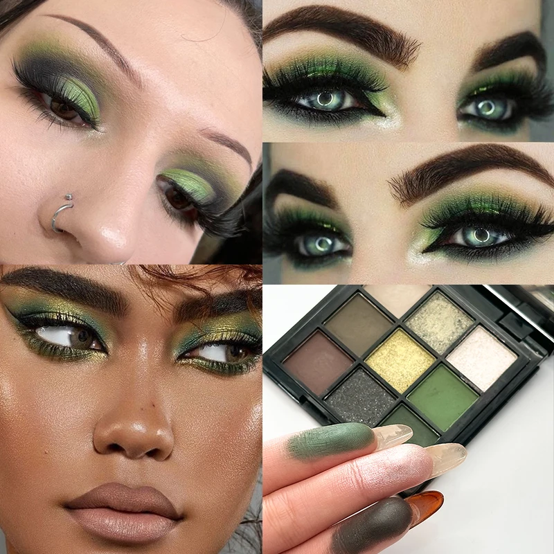 9 Color Dark Green Eyeshadow Palette Matte Shimmer Army Forest Makeup Pigmented Long Lasting Professional 9 Colores Coemstics