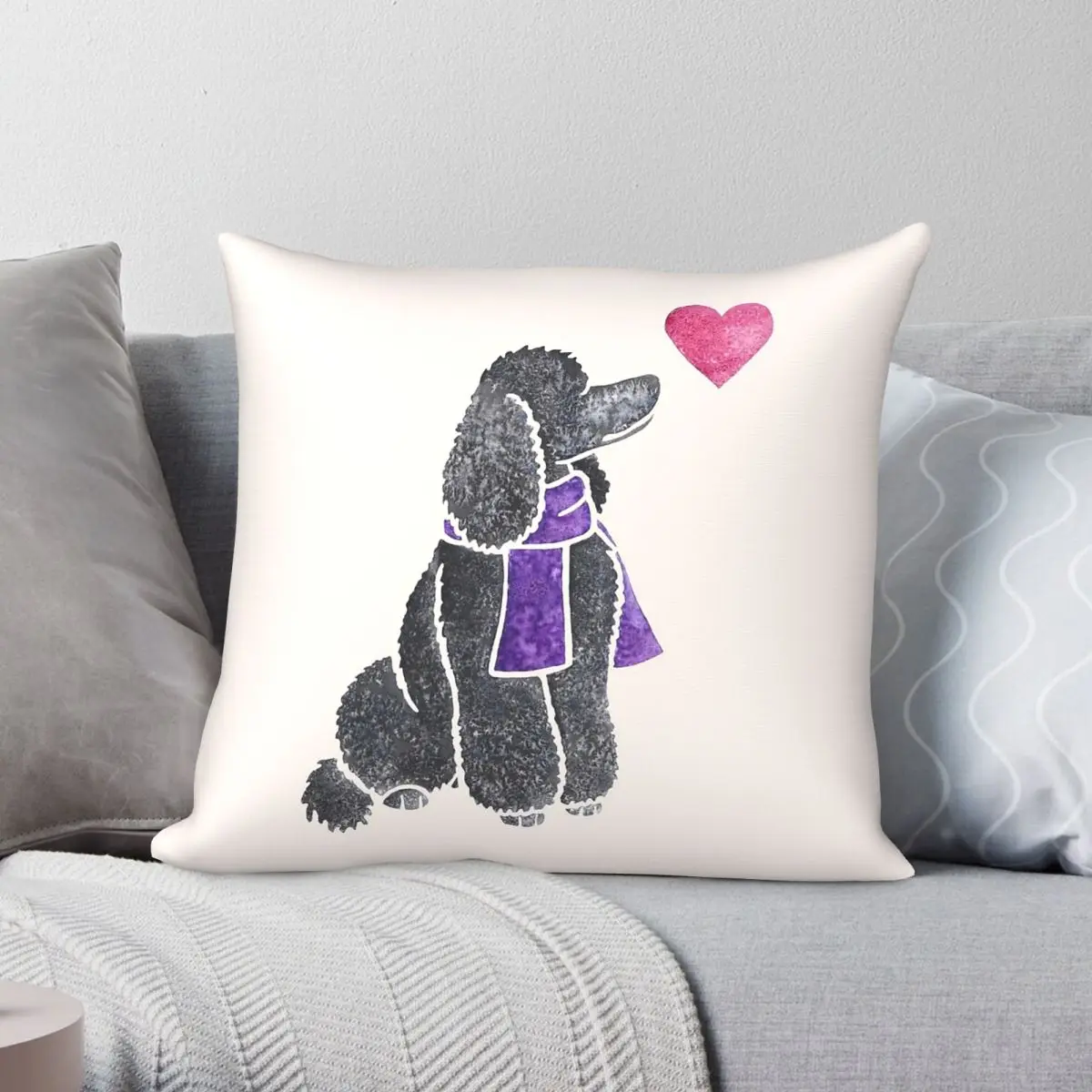 Watercolour Poodle Pillowcase Polyester Linen Velvet Pattern Zip Decor Throw Pillow Case Car Cushion Cover 45x45