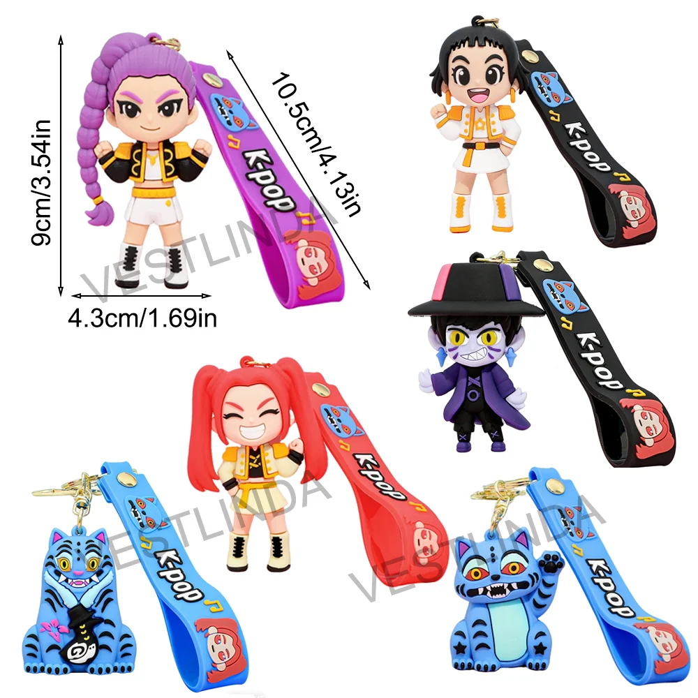 Hot-selling KPop Demon Hunter Series Keychain 3D Stereo Doll Soft Rubber Doll Key Ring Anime Peripheral Toys Car Key Decoration view 6