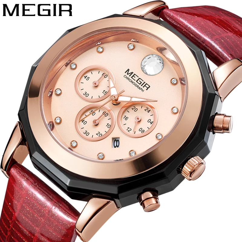 

MEGIR Diamond-encrusted Multifunctional Timing Watch For Ladies Modern Gender Creative Waterproof Luminous Calendar Female2042L