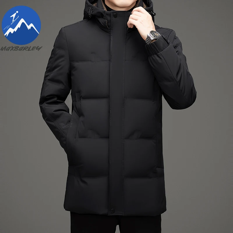 Maxbarley Mens Down Jacket Fashion Hooded Commute Office Thickened Warm Puffer Coat Luxury Travel Windproof Lightweight Parka