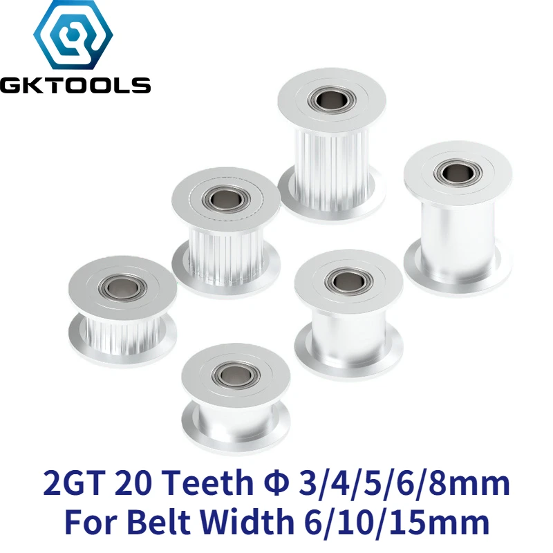 GT2 2GT 20 Teeth Synchronous Timing Idler Pulley Bore 3 4 5 6 8 mm with Bearing  For 6 10 15mm Belt 3D Printer Accessories