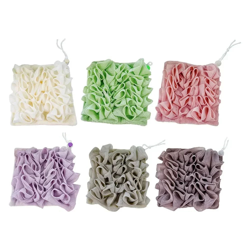 2-In-1 ผ้าเช็ดตัวฟองน้ําสองด้าน Super Soft Exfoliating Loofah Shower Ball แขวนผ้าเช็ดตัวดอกไม้แปรงทําความสะอาดร่างกาย