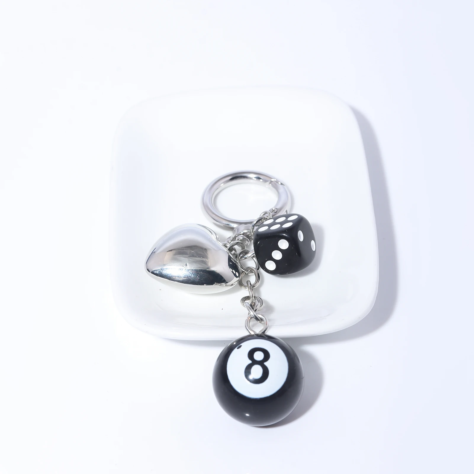 Hiphop Black Dice Billiards Keychain Y2K Lucky Dice Starburst Pendant Bag Charms Hangings Punk Cool Ornament Accessories image 2