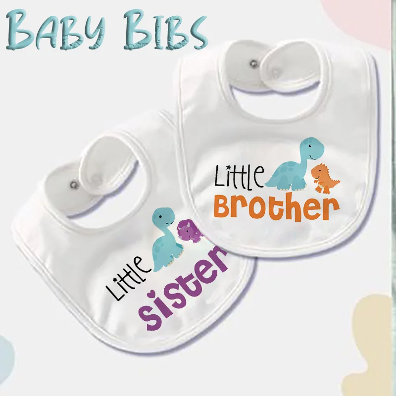 

Little Sister Little Brother Print Baby Outfit Bibs Boys Girls Cotton Bib Newborn Cute Dinosaur Saliva Towel Infant Shower Gifts