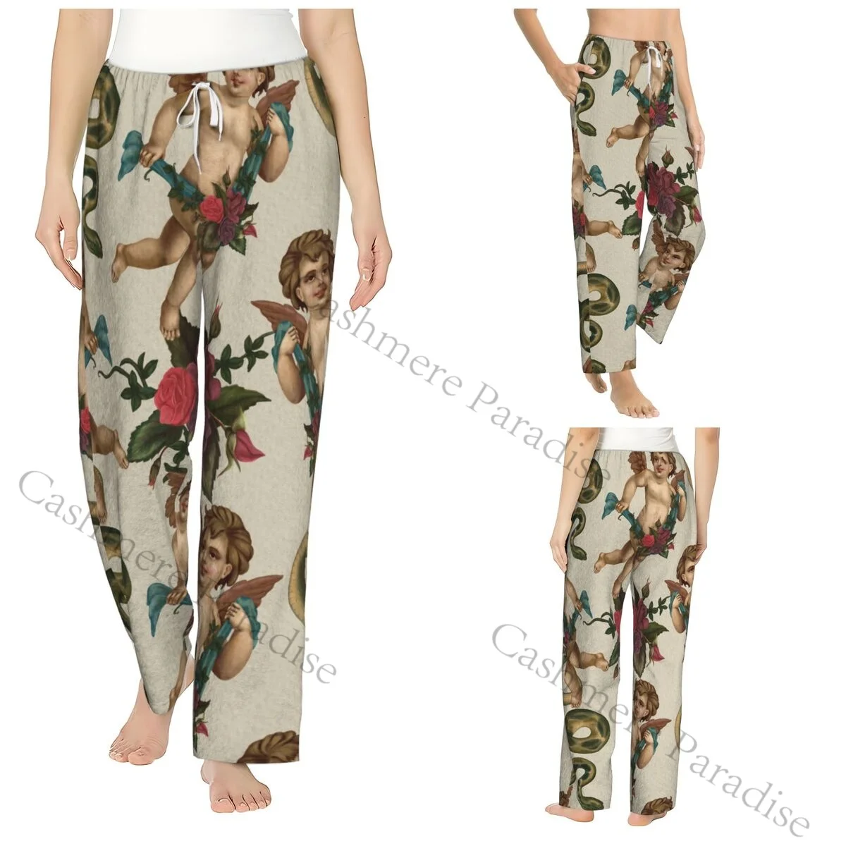 

Angel And Snakes Flannel Pajama Pants for Women Soft Warm Sleep Pants with Elastic Waistband