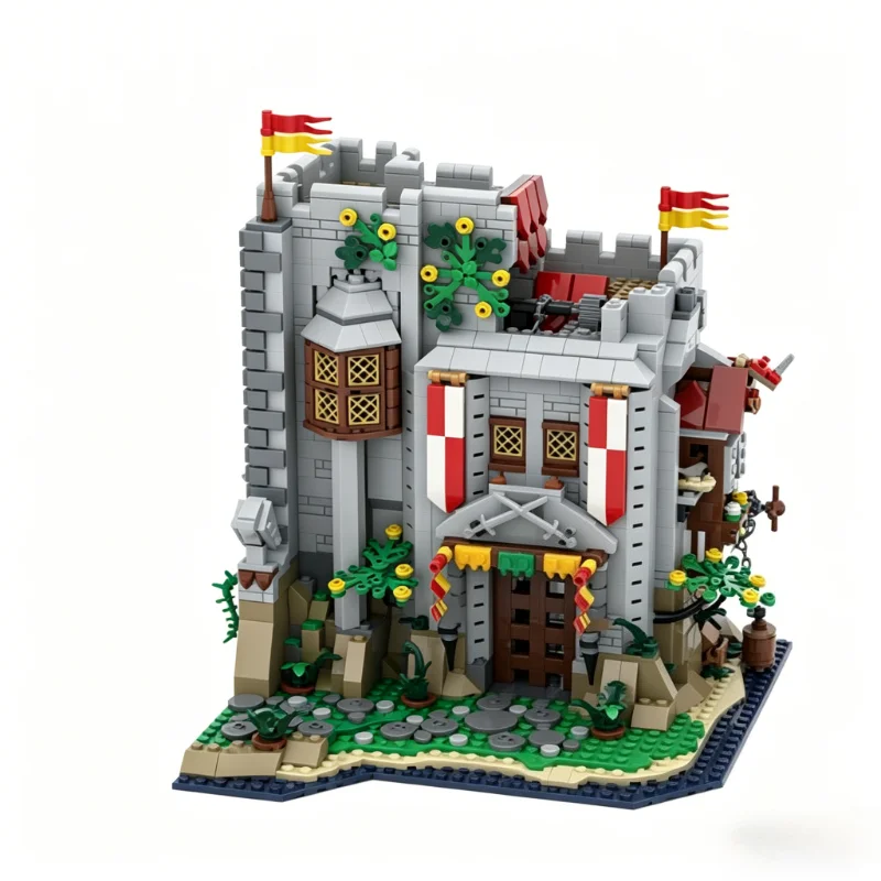 2347PCS Medieval Lion's Castle Gatekeeper Tower Building Blocks Model Custom Puzzle DIY Assembly Educational Toy Birthday Gift