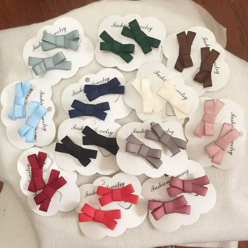 2pcs Kroean Colorful Ribbon Bow Hairpin Hairgrip Hair Clips for Girls Women Kids Childs Vintage Crab for Gift Hair Accessories