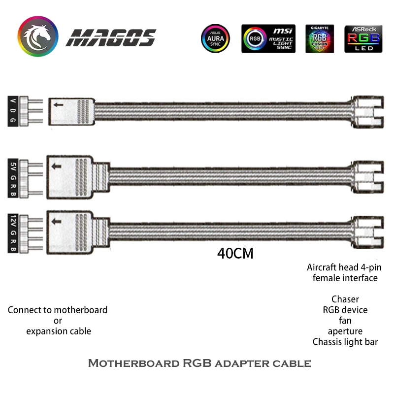 Phanteks M/B RGB SYNC Adapter Cable, JST Header Transfer - 4Pin / 3Pin, Female To Male Extension Cable