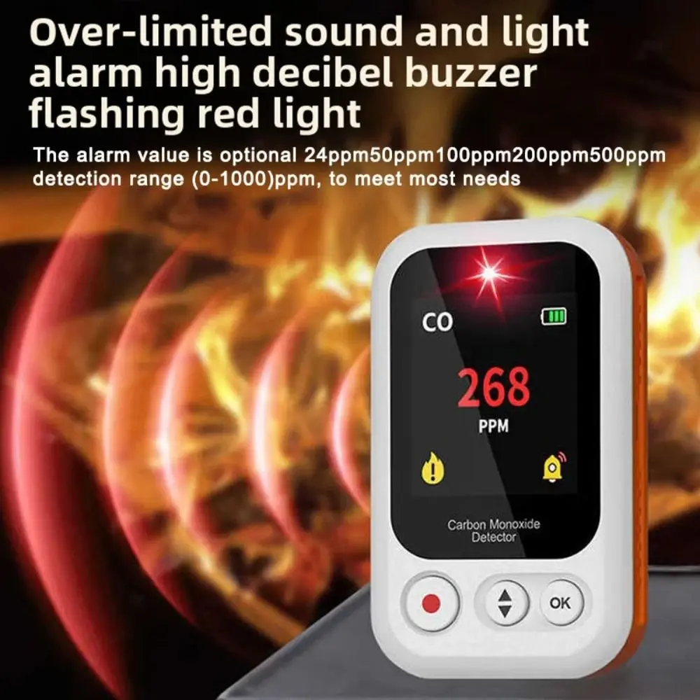 High Sensitivity Carbon Monoxide Detector Rechargeable LCD Display CO Detector Alarm Safety Monitor High Definition