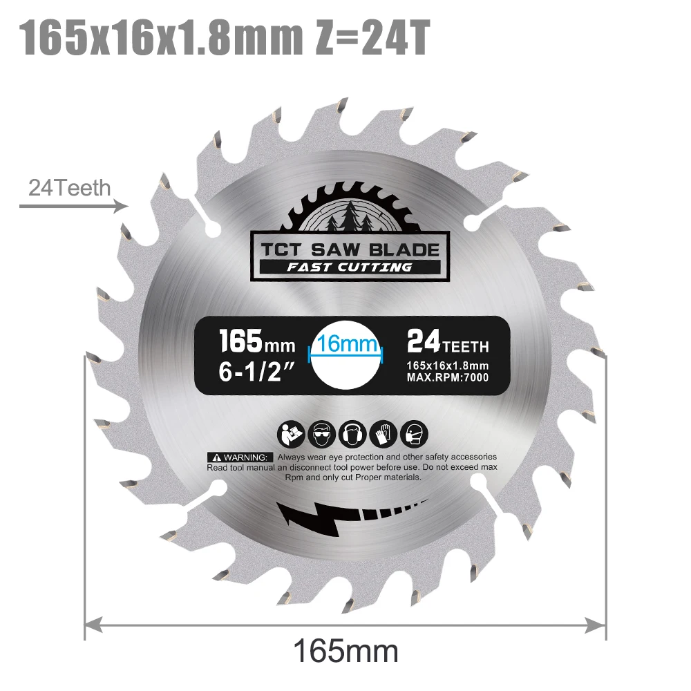 XCAN 165mm Cirkelzaagblad TCT Carbide Zaagblad Voor Houtbewerking Snijgereedschappen Hout Slijpschijf 24/40/48/60T