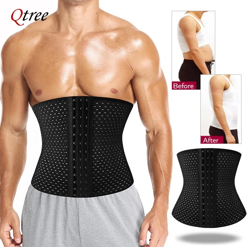 Qtree 남성 바디 셰이퍼 허리 트리머 코르셋 슬리밍 맥주 배꼽 지방 셀룰 라이트 배꼽 컨트롤 위 거들 슬리밍 패치 벨트