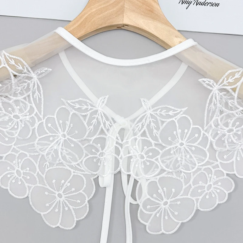 Lace Hollow Out False Collar Female Embroidery Floral Dress Shirt Sweater Lapel Shawl Shoulder Wrap Decorative Collar