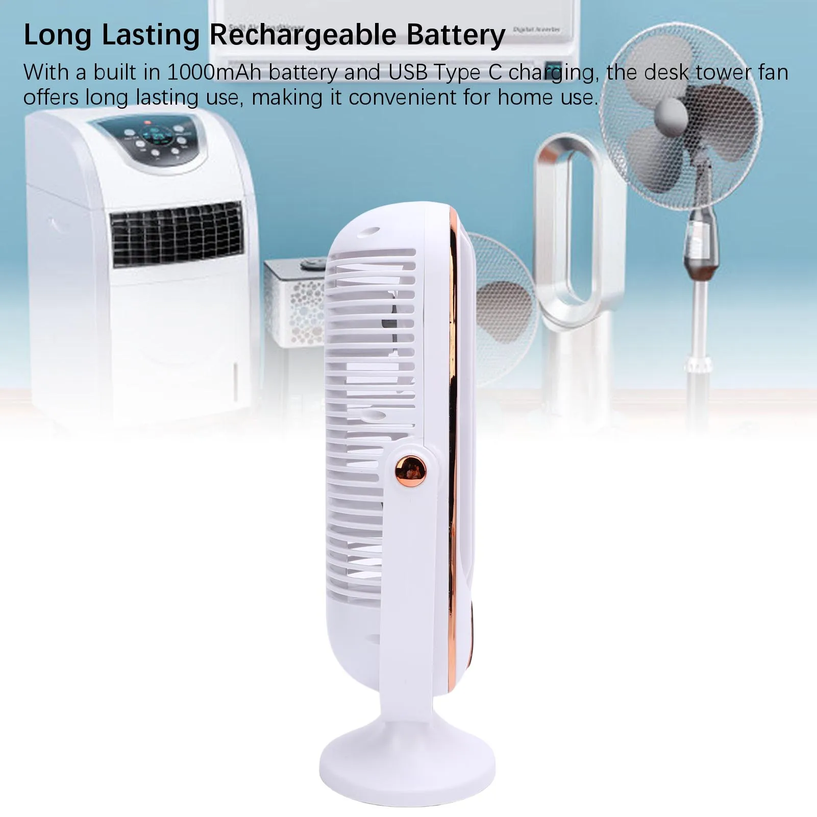 مروحة مكتب قابلة لإعادة الشحن، مروحة برجية مكتبية، 5 سرعات، محرك بدون فرشاة، مروحة مكتب محمولة قابلة لإعادة الشحن عبر USB للمنزل والمطبخ الداخلي #2