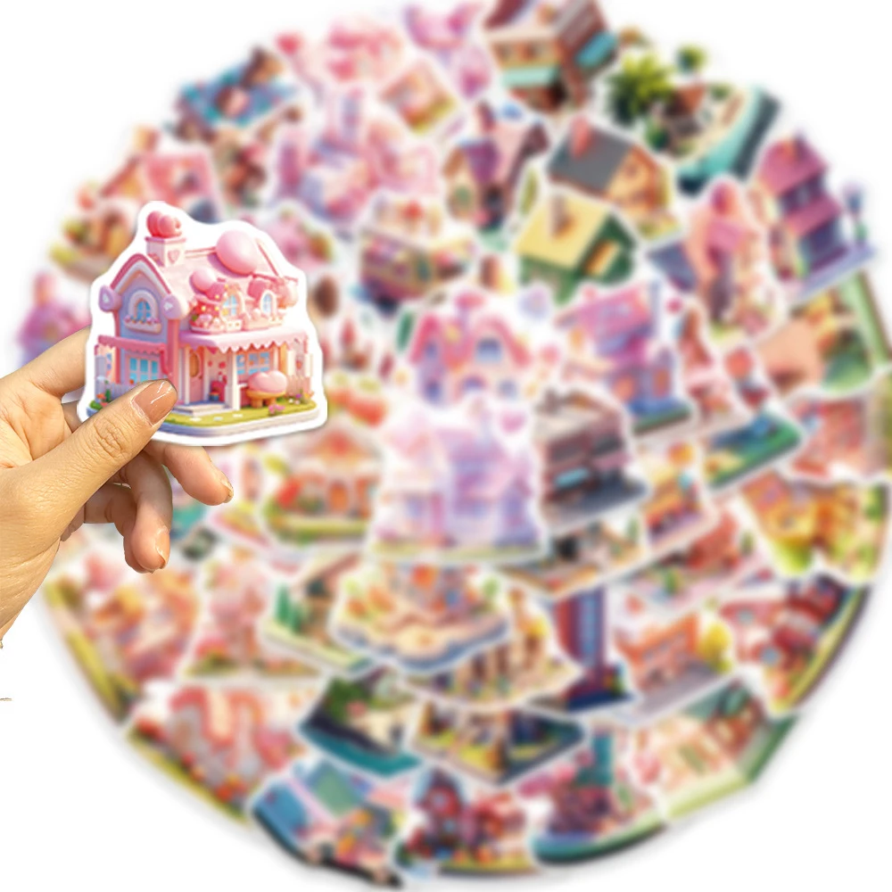 10/30/50pcs Cute 3D World City Building Aesthetic Stickers Cartoon Scrapbook Laptop Phone Diary Graffiti Sticker Decals Kids Toy