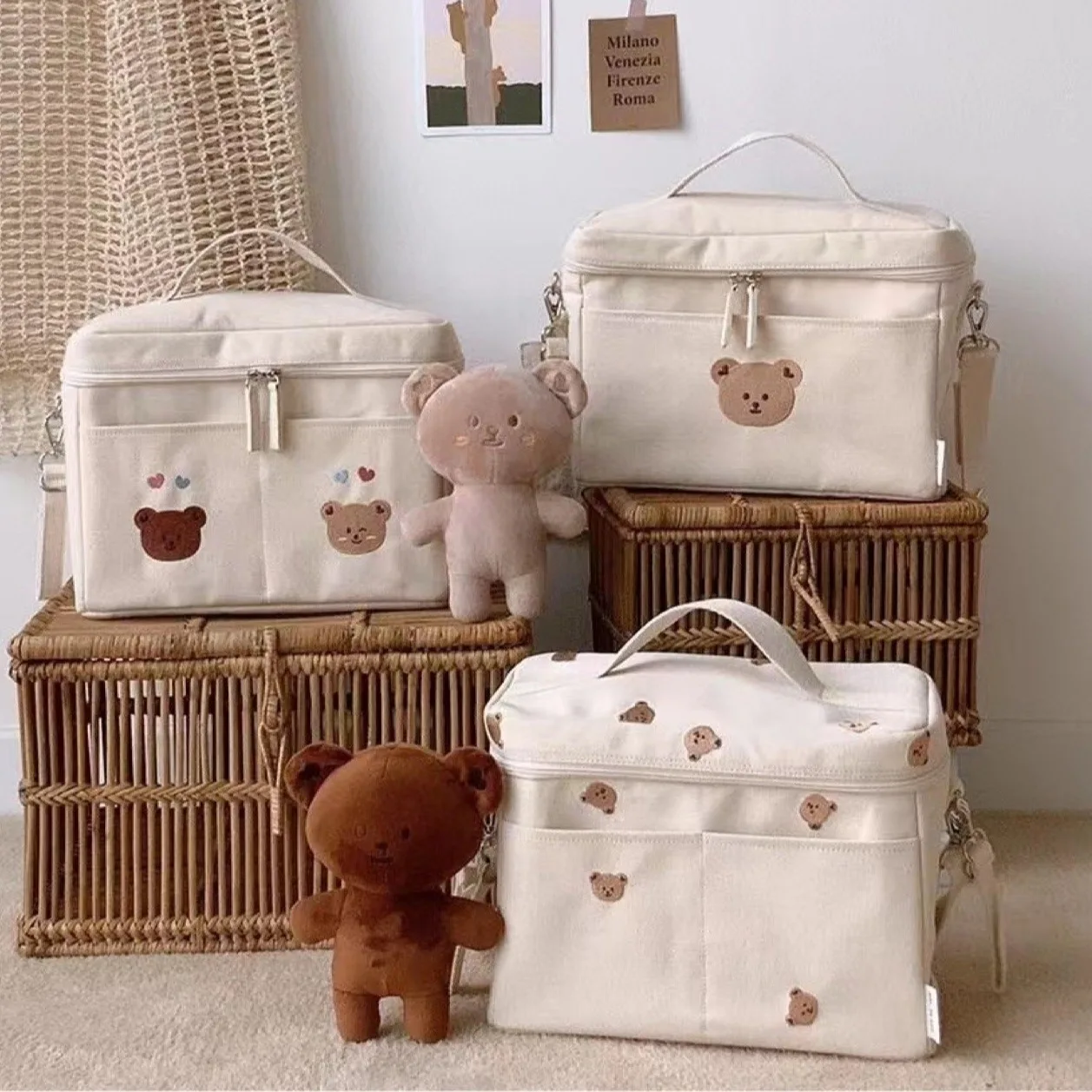 Children's Bear Diaper Bags For Baby Thermal Insulation Portable Going Out Cold Stroller Storage  Mommy Bag