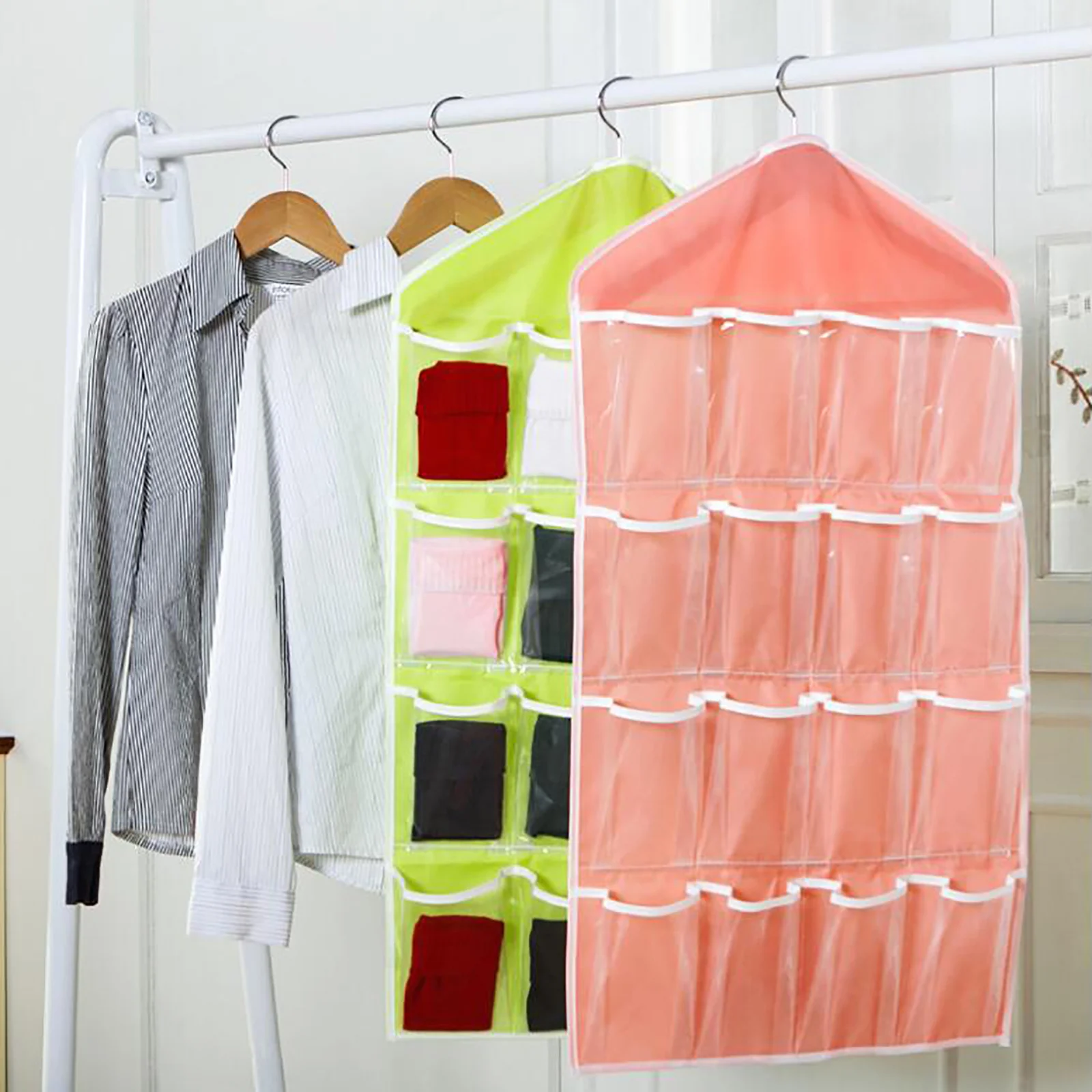 Hot 16Pockets WardrobePockets Clear Hanging Bag Socks Bra Underwear Stationery Rack Hanger Storage Saving Space Tidy Organizer