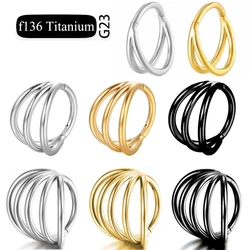 G23 Titanium Triple Hinged Cartilage Earring Helix Piercing Nose Septum Rings Conch Clicker Metal Hoop Stud Body Jewelry Trendy