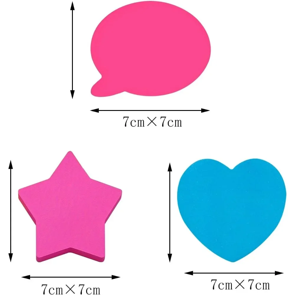 12 Pads Heart & Star Shaped Sticky Notes Neon Fluorescent Memo Pads Cute Kawaii Stationery School Office Journaling Supplies